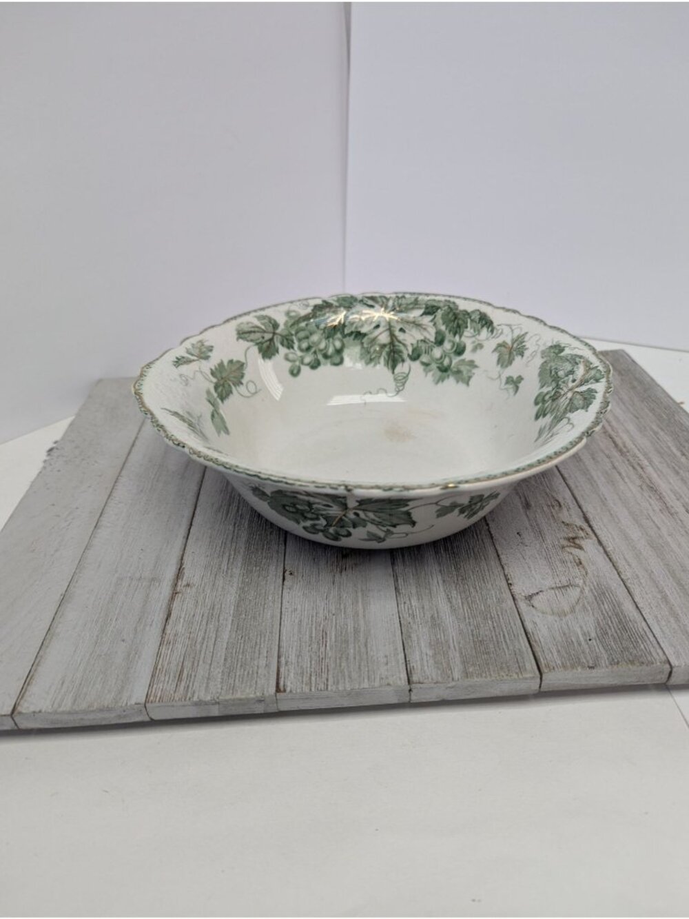 Antique J & G Meakin Hanley Arbor Serving Round Bowl 9 3/8" Green Gold England